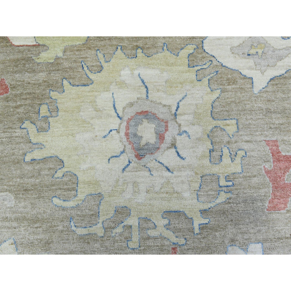 Taupe Hand Knotted Wool Afghan Angora Oushak Oversized Oriental Rug, 12'x17'6"