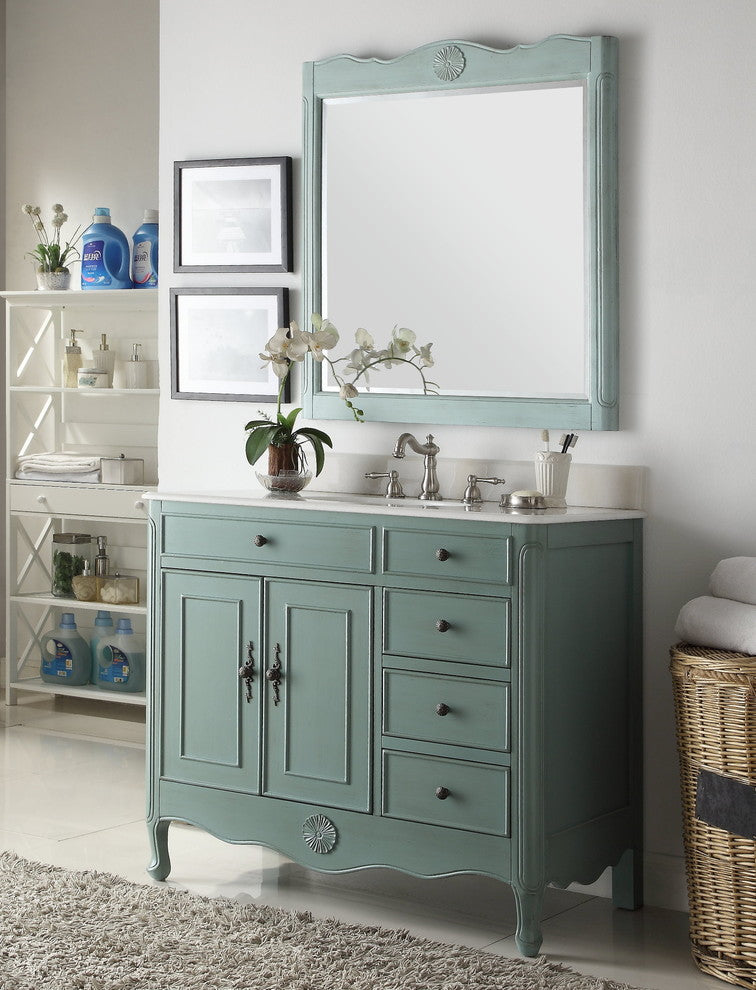38 Inch Distressed Vintage Blue Cottage Style Daleville Bathroom Sink Vanity, Add Mirror No Faucet