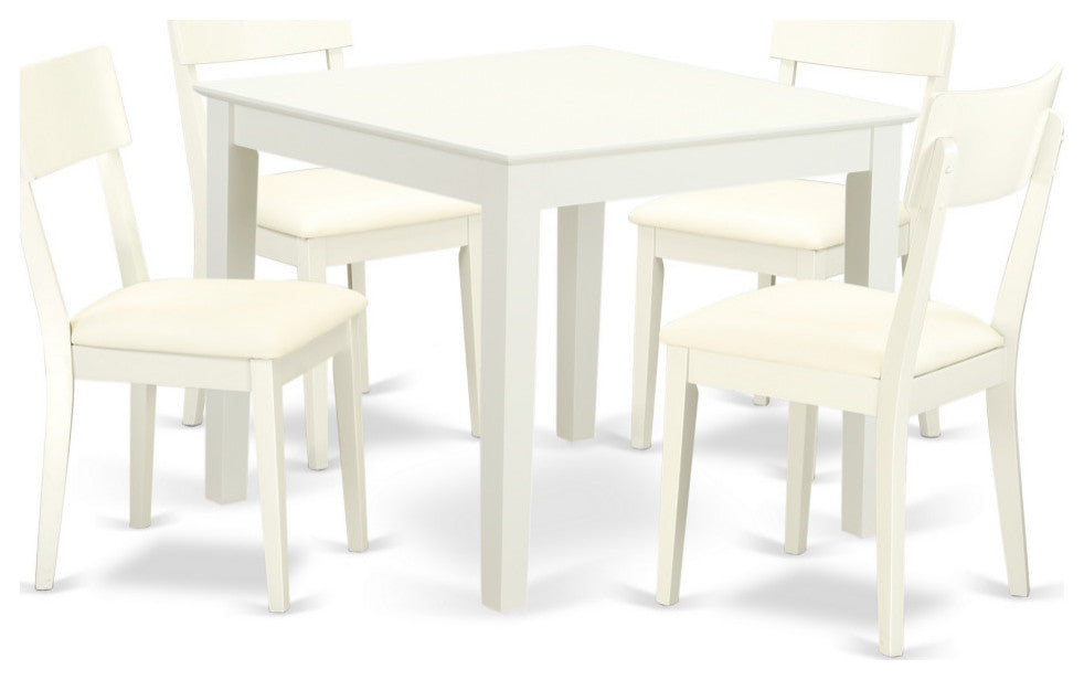 5-Piece Dinette Table Set Table, 4 Faux Leather Seat Dining Chairs, White