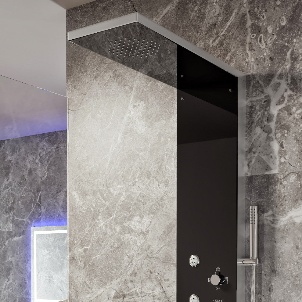 Eviva Velino Black Tempered Glass Thermostatic Shower Massage Panel
