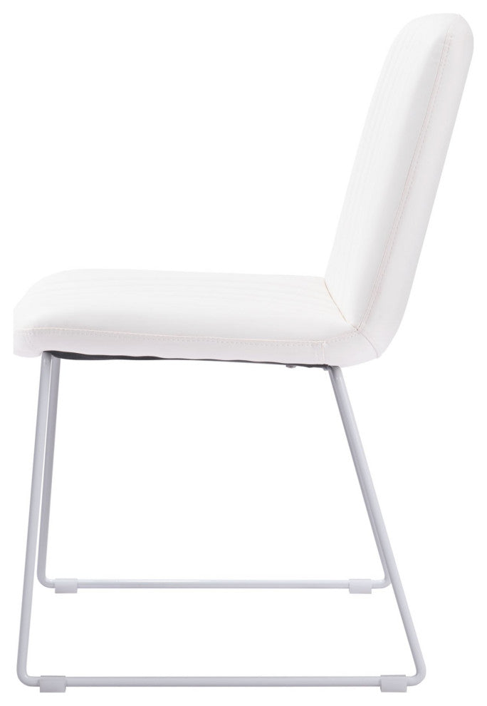 Dining Chair, Set of 2, Faux Vinyl Leather, Steel, White, Kitchen Cafe Bistro