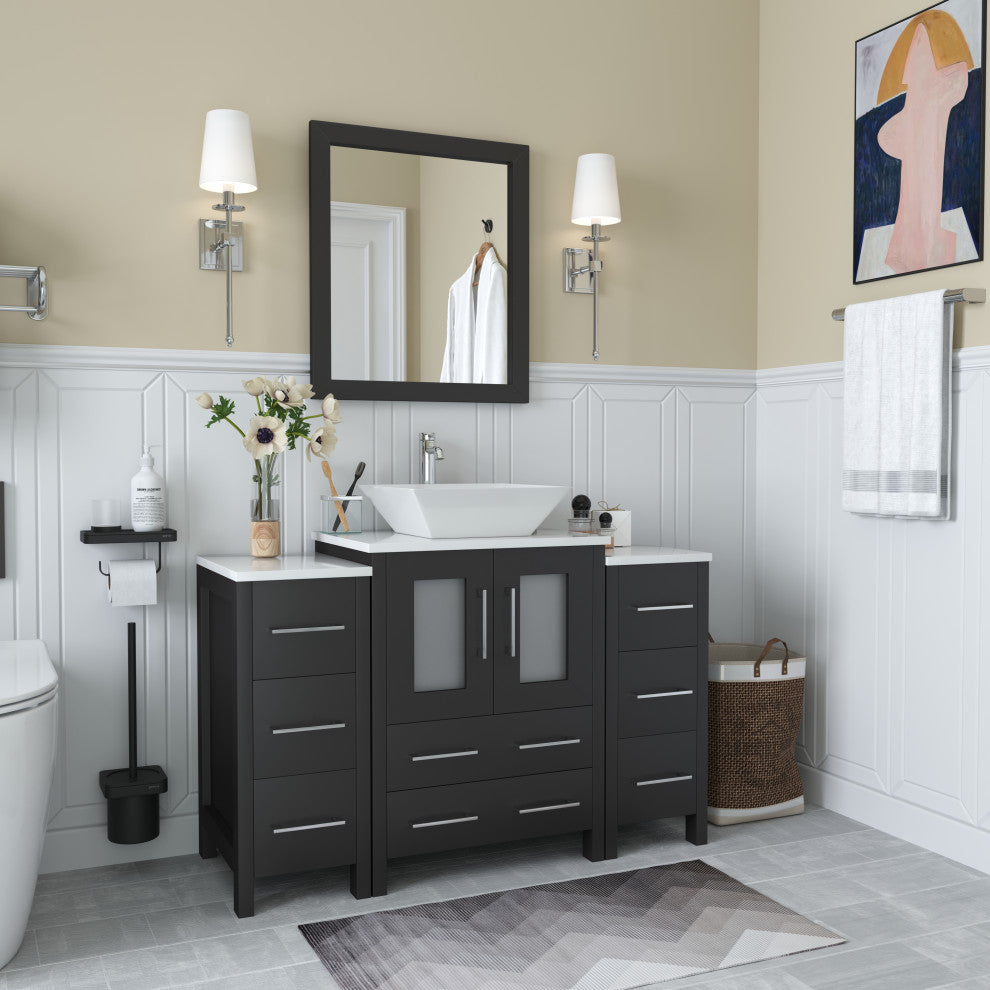 Vanity Art Bathroom Vanity Set With Sink, Espresso, 48", Led Touch-Switch Mirror