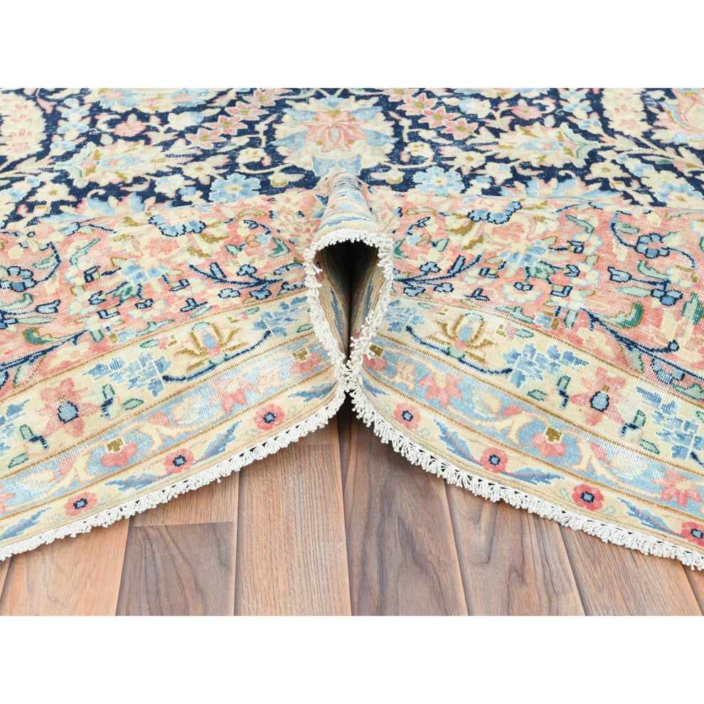 Yale Blue Vintage Persian Kerman Wool Hand Knotted Oversized Rug 11'7"x15'9"