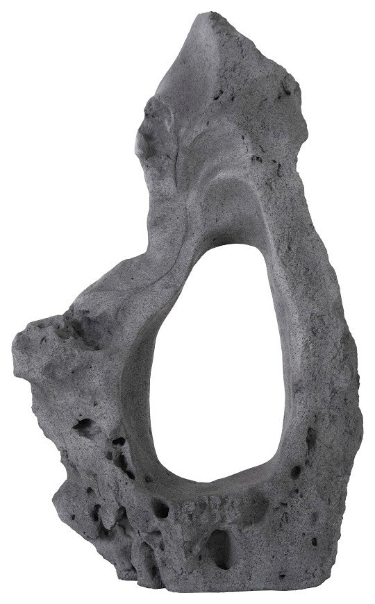 Colossal Cast Stone Sculpture, Single Hole, Charcoal Stone