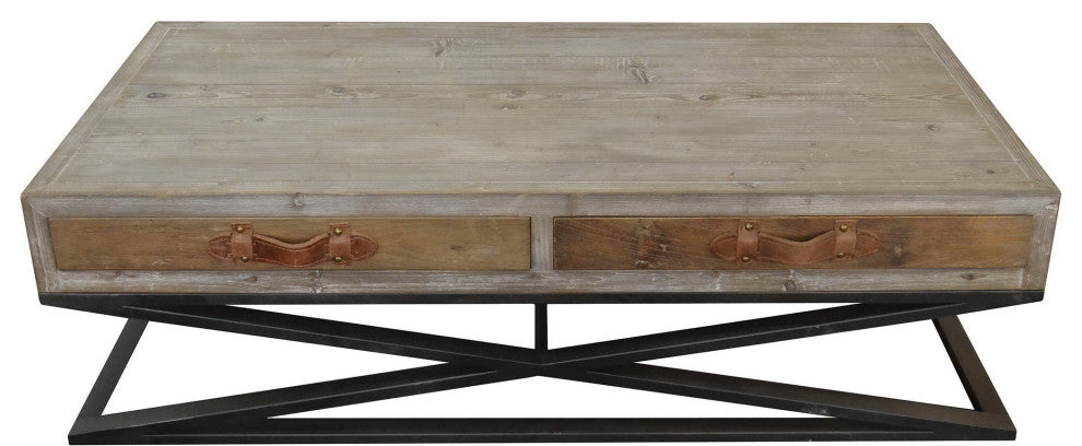 Rustic Handcrafted Natural Wood and Iron Coffee Table