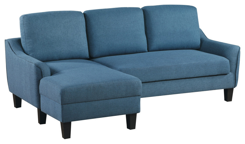Lester Sofa With Chaise and Twin Sleeper, Blue fabric With Black legs