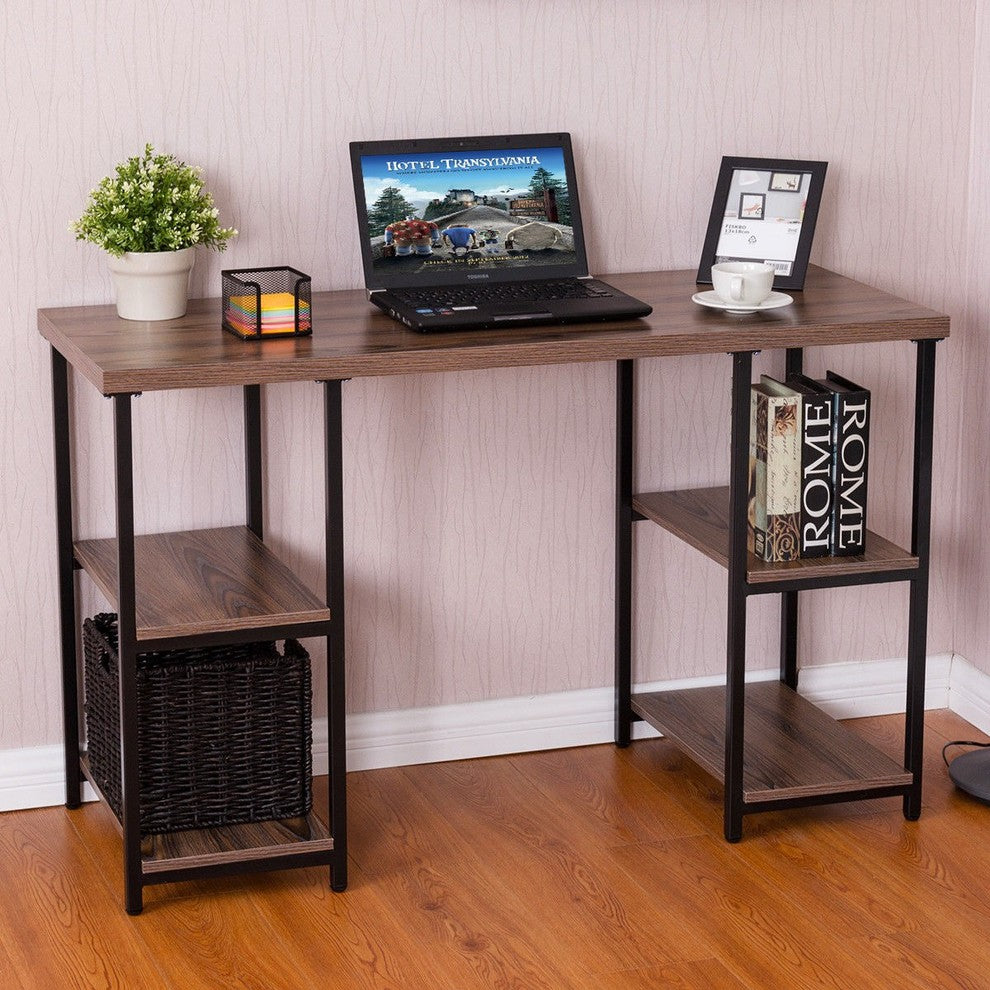 Modern Study Writing Computer Desk with 4 Storage Shelves