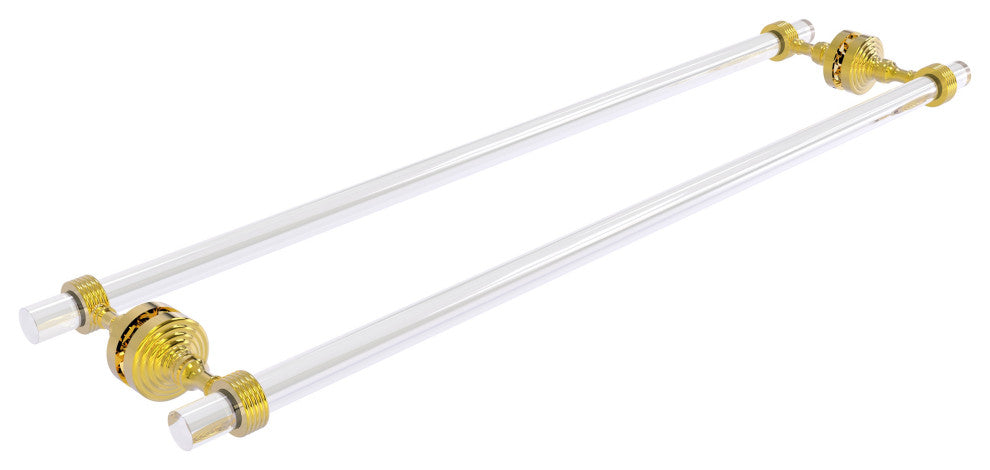Pacific Grove 30" Groovy Back to Back Shower Door Towel Bar, Polished Brass