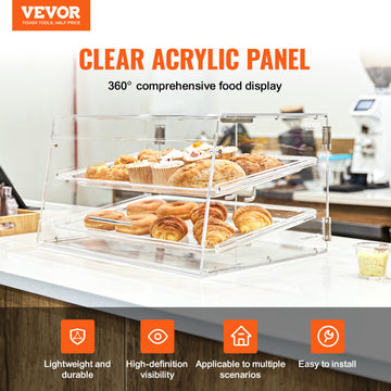 VEVOR 2-Tier Acrylic Bakery Display Case Countertop Donut Pastry Case Rear Door
