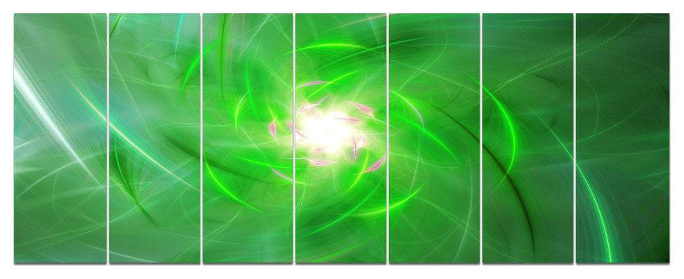 Light Green Fractal Whirlpool, Abstract Wall Art Canvas, 83"x32", 7 Panels