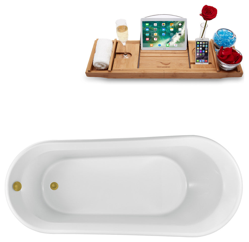 65" Streamline N1521BGL Freestanding Tub and Tray With Internal Drain