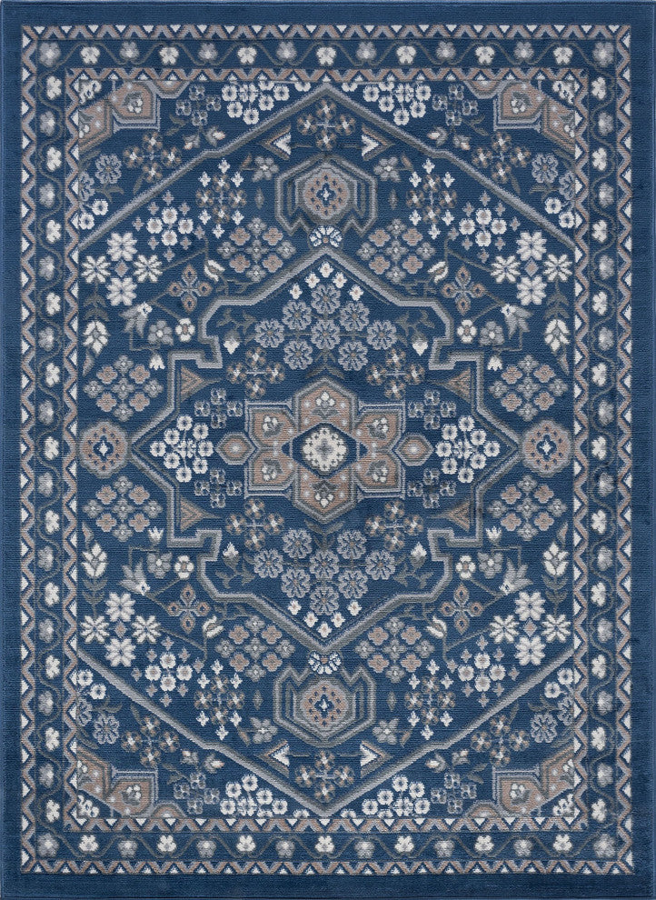 Logan Traditional Oriental Area Rug, Navy, 8'x10'