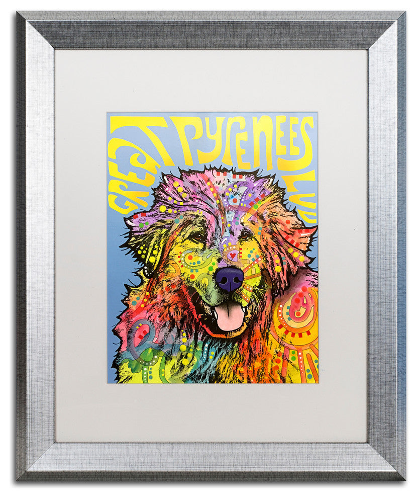 Dean Russo 'Great Pyrenees' Art, Silver Frame, White Matte, 20"x16"