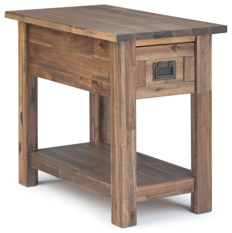 14" Wide Rectangle Rustic Narrow Side Table In Rustic Natural Aged Brown