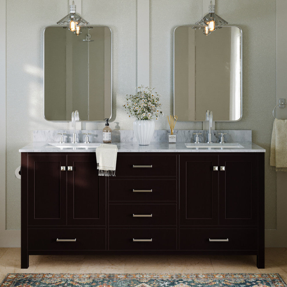 ARIEL Cambridge 73" Rectangle Sinks Bath Vanity Carrara Marble