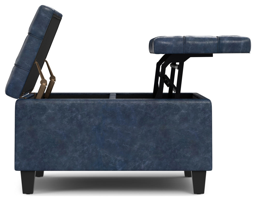 Harrison Small Square Coffee Table Storage Ottoman, Denim Blue