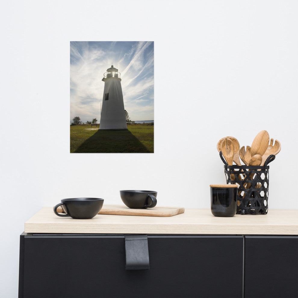 Turkey Point Lighthouse with Sun Flare Unframed Wall Art Prints, 12" X 16"