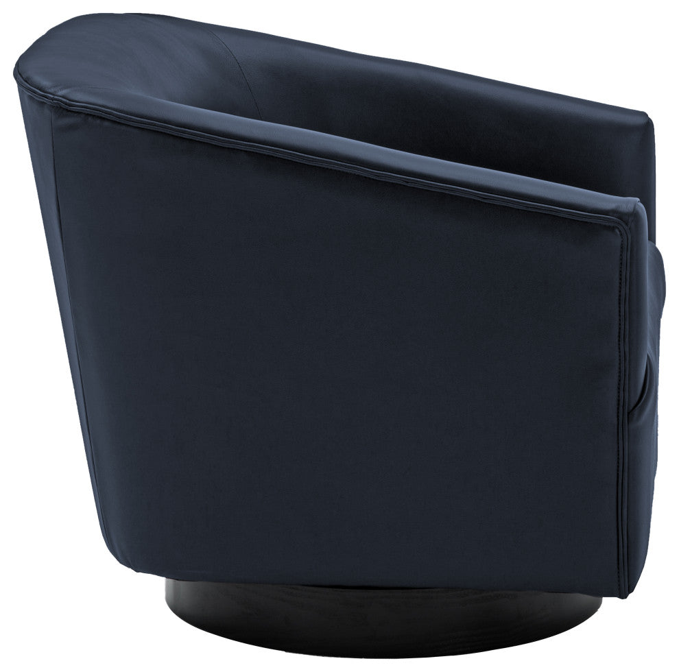 Geneva Charcoal Wood Base Swivel Chair, Midnight Blue