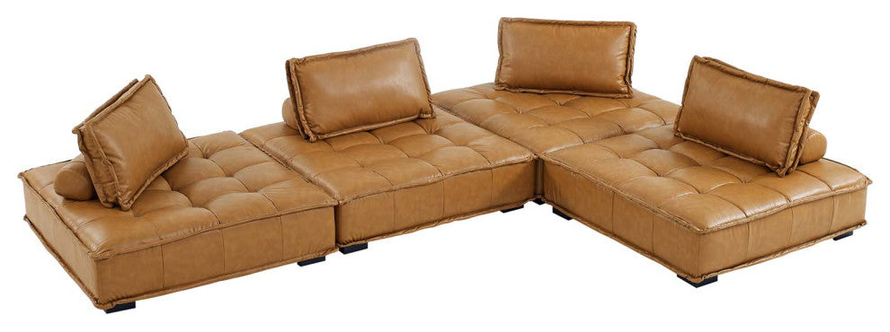 Saunter Tufted Vegan Leather Vegan Leather 4-Piece Sectional Sofa Tan