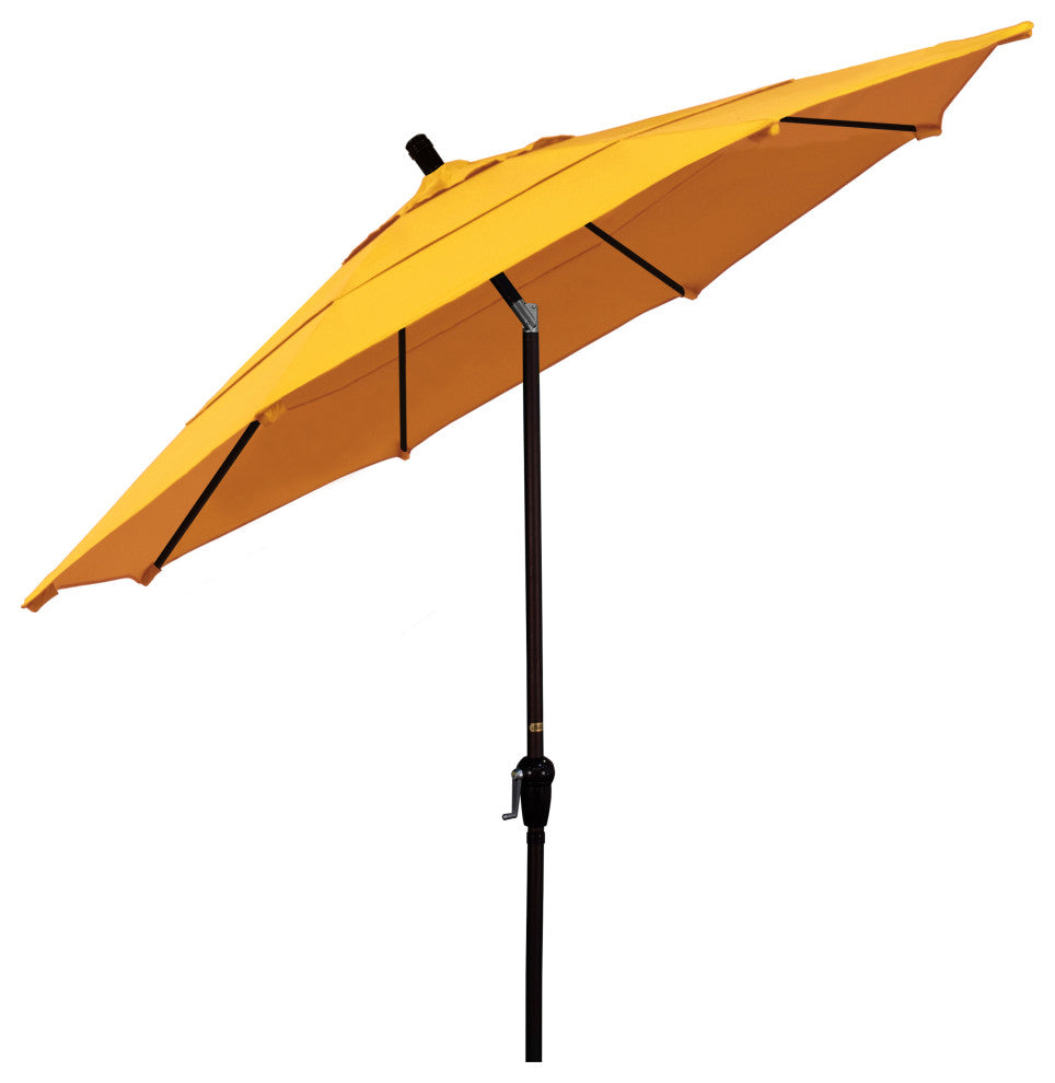 11' Bronze Auto-Tilt Crank Lift Aluminum Umbrella, Sunbrella, Sunflower Yellow