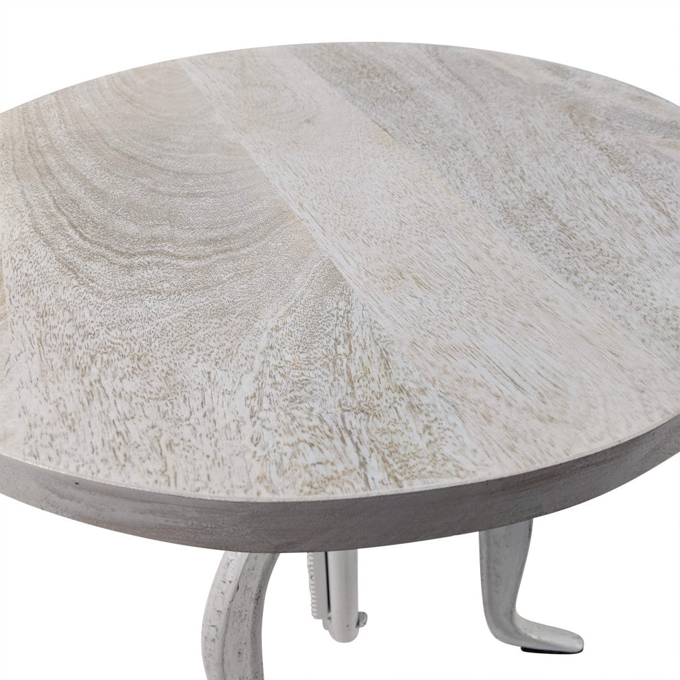 Adjustable Height Crank Table, Whitewash
