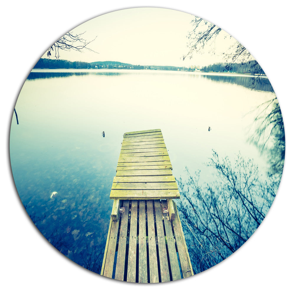 Sunset Over Tranquil Lake, Bridge Large Disc Metal Wall Art, 11"