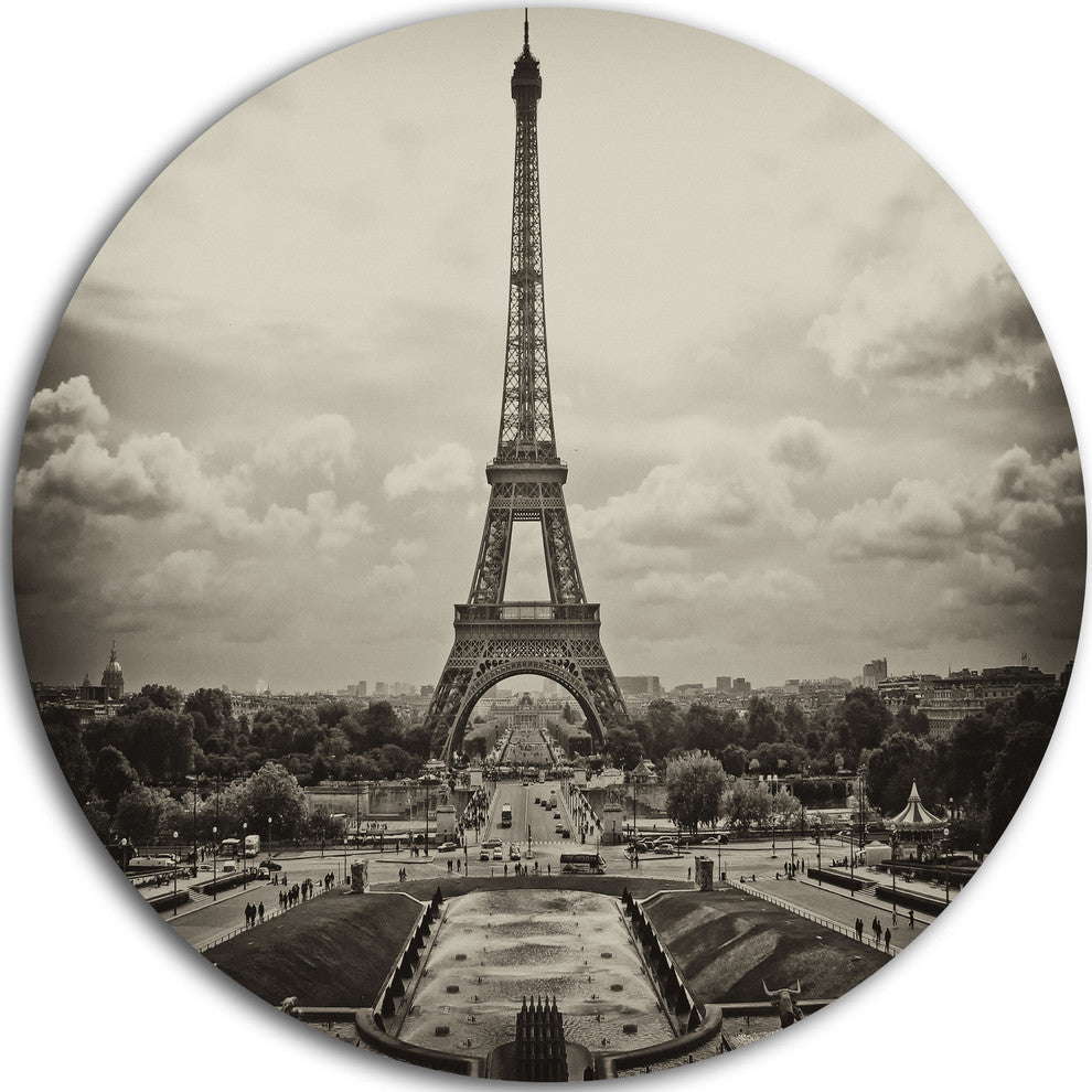 Vintage View Of Paris, France, Cityscape Photo Disc Metal Wall Art, 11"