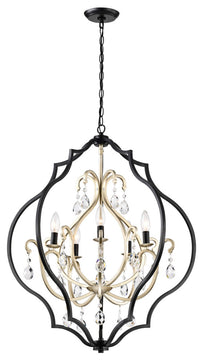 Carol Crystal Chandelier, Black and Brushed Silverish Champagne Finish