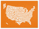 'USA States Text Map - Orange' Canvas Art by Michael Tompsett