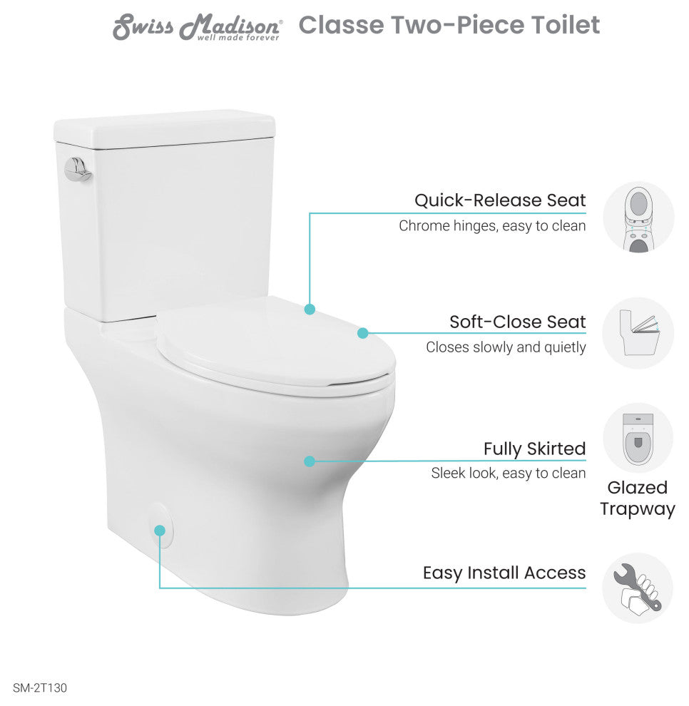 Classe Two-Piece Elongated Left Side Flush Handle Toilet