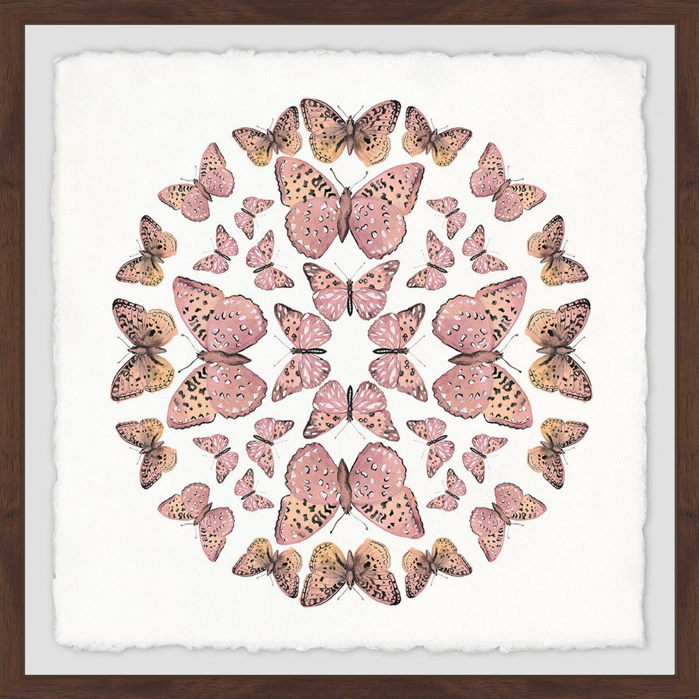 "Pink Butterfly Circles" Framed Painting Print, 32"x32"