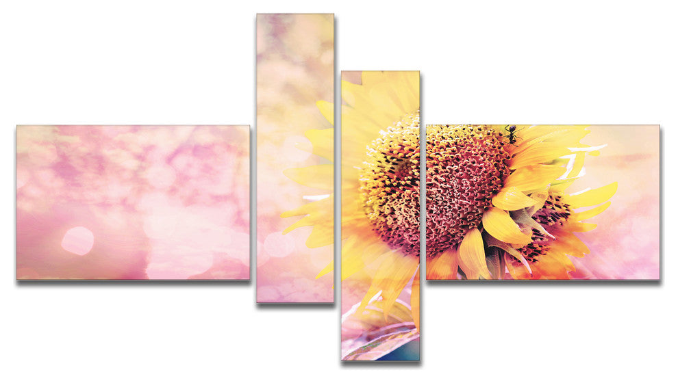 Sunflower With Rainbow Light Effect, Floral Canvas Art Print, 60"x32", 4 panels