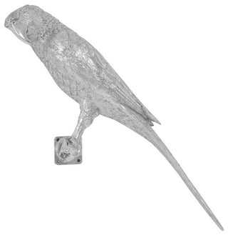 Parrot Looking Left Wall Art, Resin, Silver Leaf
