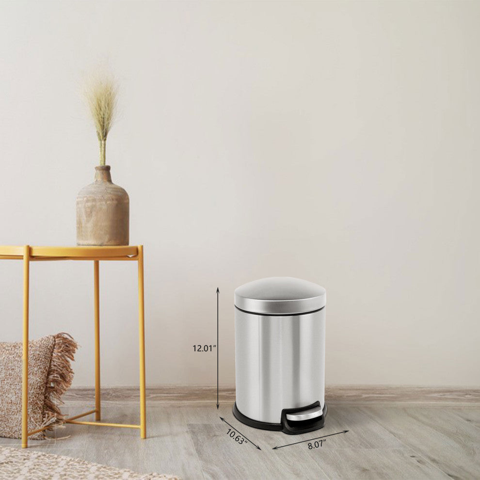 1.3 Gal. Stainless Steel Brushed Fingerprint-Resistant Round Step-on Trash Can