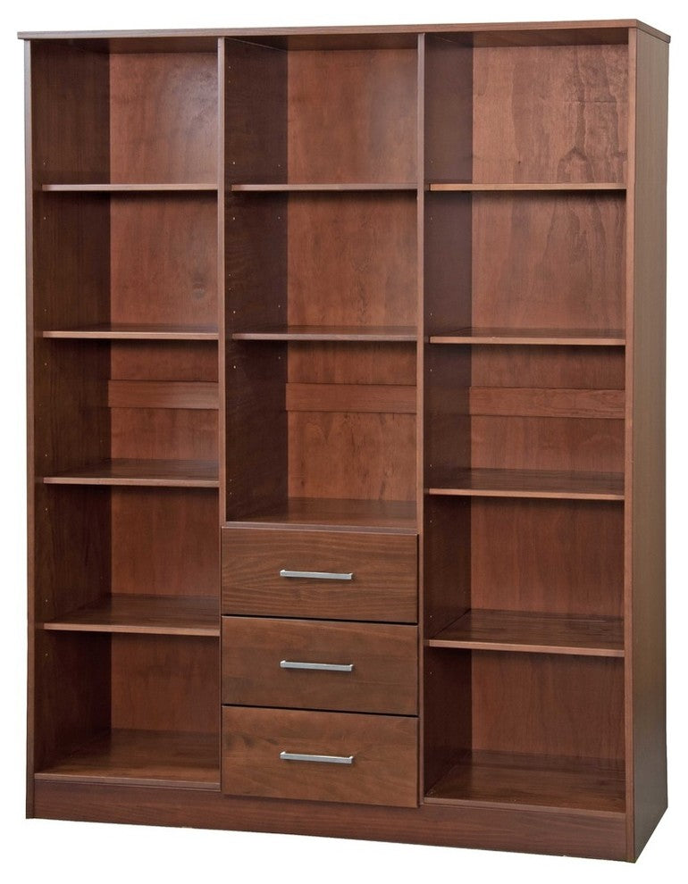 100% Solid Wood Cosmo 3-Door Wardrobe/Armoire, 2 Shelves, Mocha