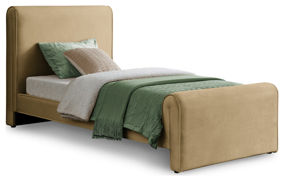 Sloan Black Velvet Full Bed, Camel, Twin