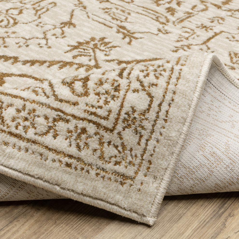 Iris Two-Tone Medallion Ivory/ Gold Area Rug 6'7" x 9'6"