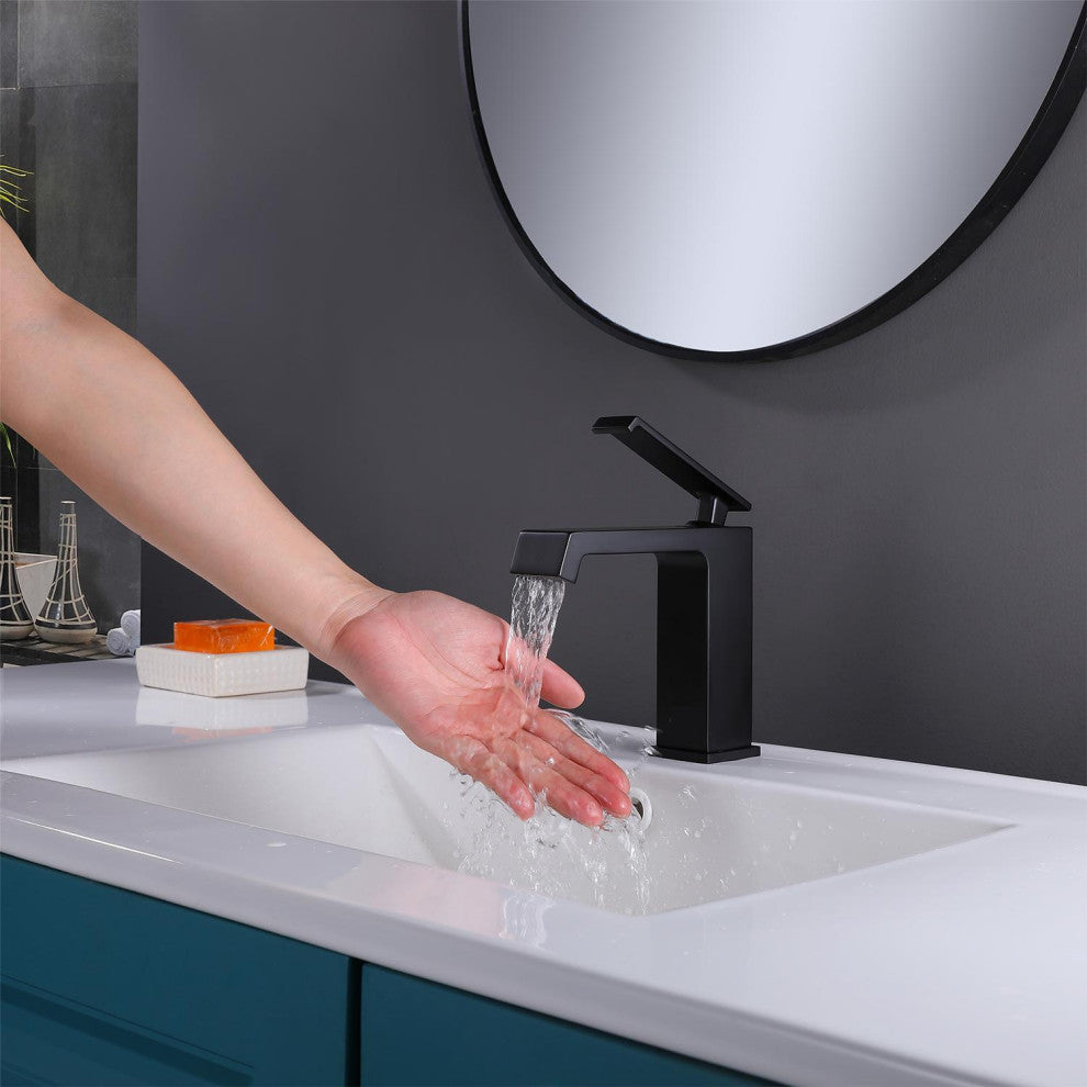 Deck Mounted Single Hole Bathroom Sink Faucet, Matte Black
