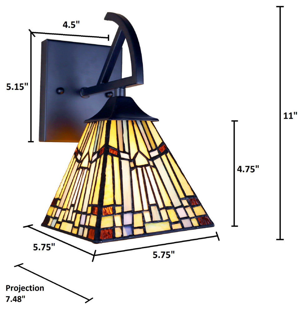 Kinsey Mission Tiffany-Style 1 Light Wall Sconce 6" Wide