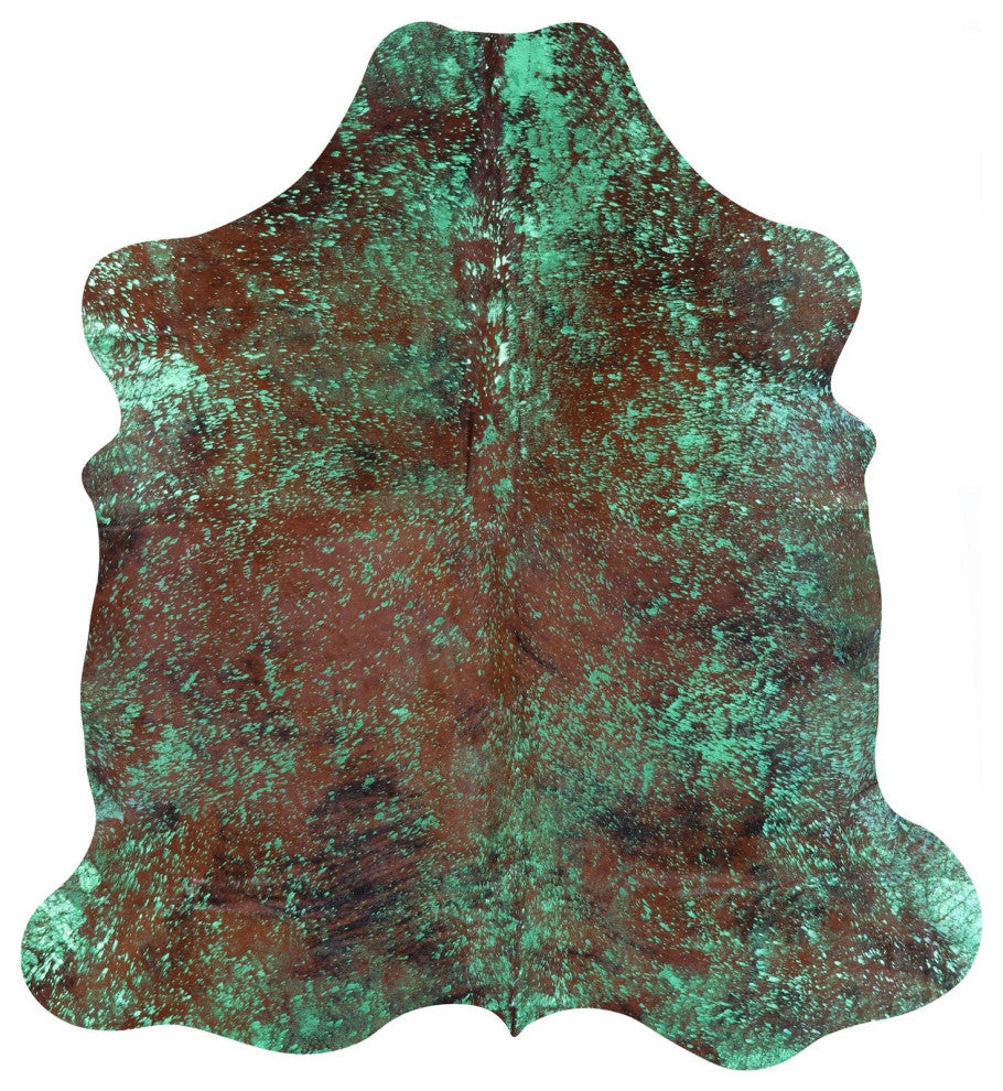 Green Metallic Cowhide Rug 6' 6" X 6' 2" C2158