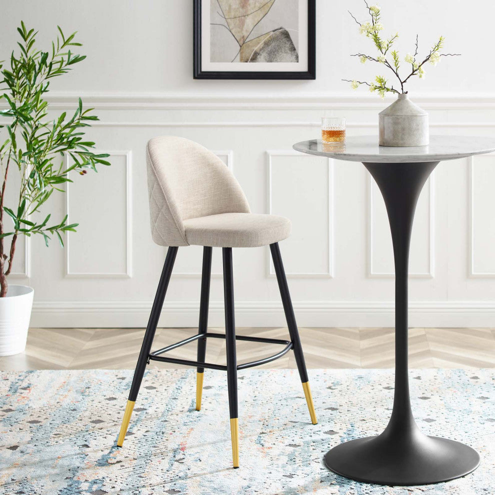 Bar Stool Chair Barstool, Set of 2, Fabric, Metal, Beige, Modern, Bar Pub Bistro