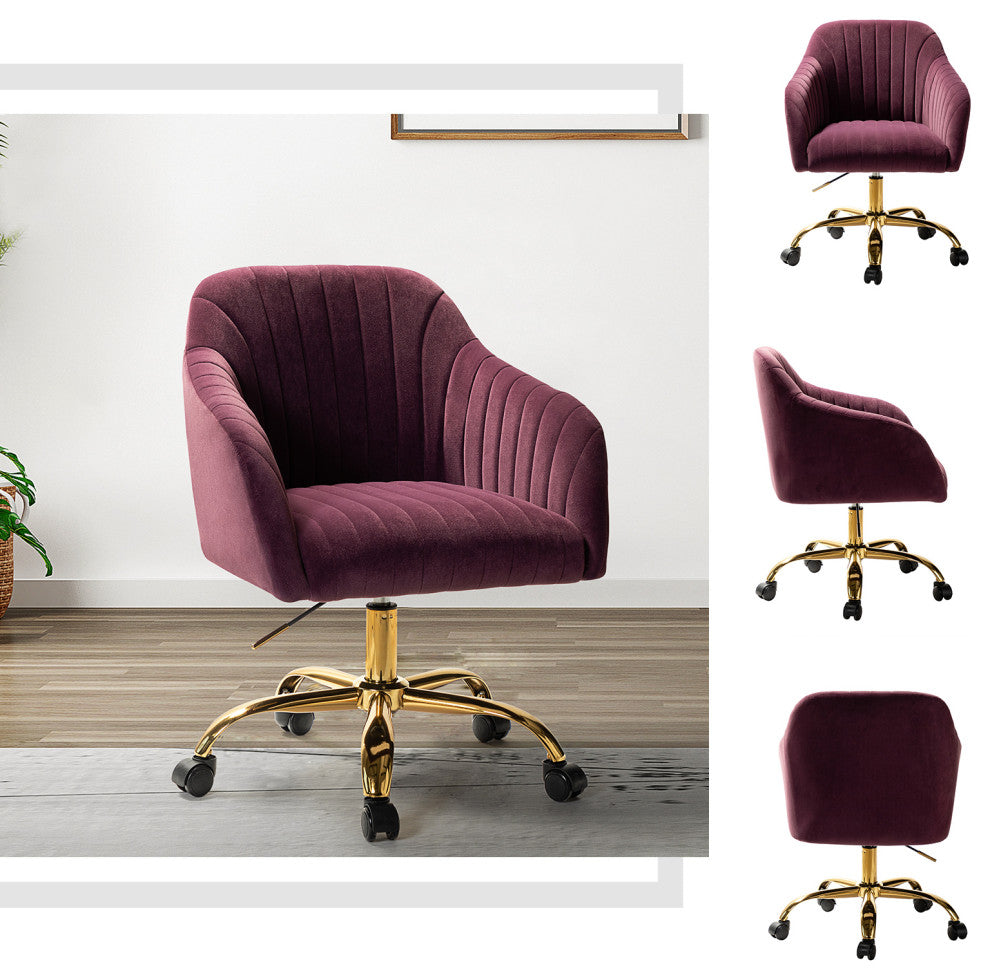 Swivel Rolling Task Chair With Tufted Back, Purple