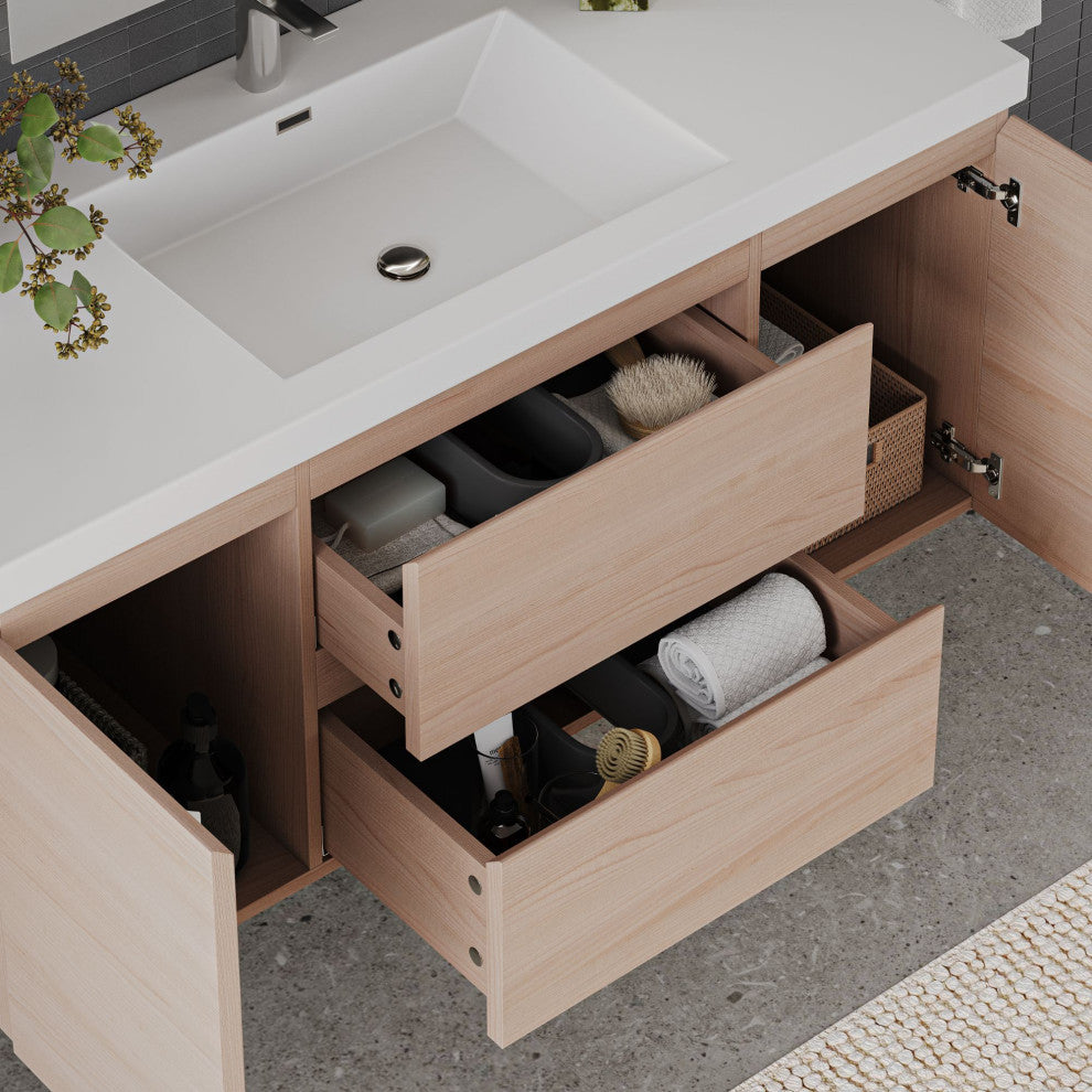 The Wynn Bath Vanity, Oak, 48", Single Sink, Wall Mount, Drawers/Doors