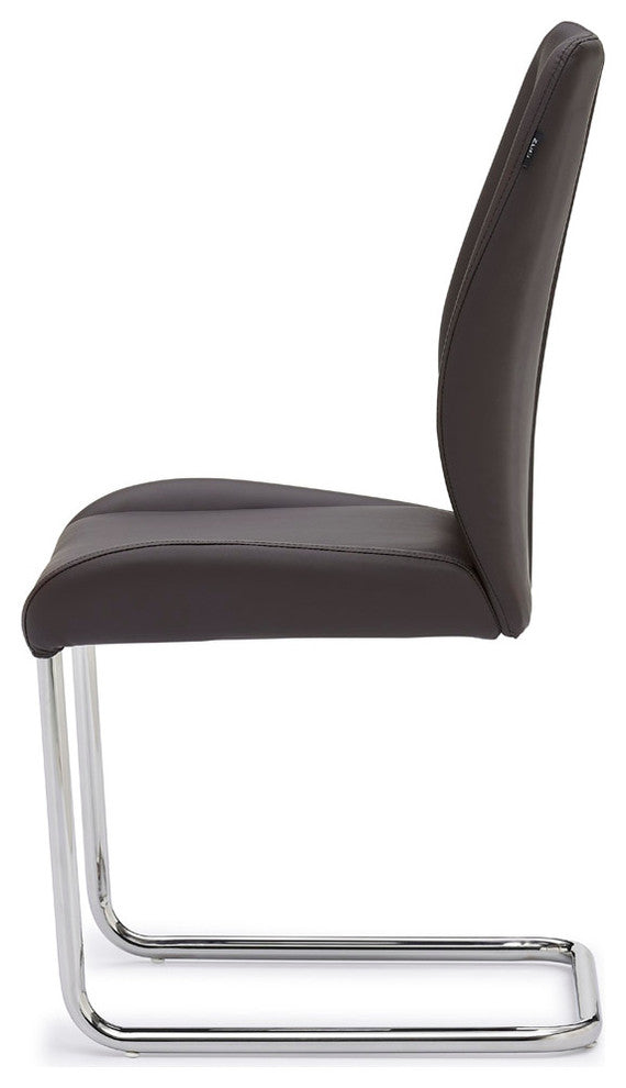 Dakota Dark Brown Leatherette Dining Chair with Polished Stainless Steel Legs