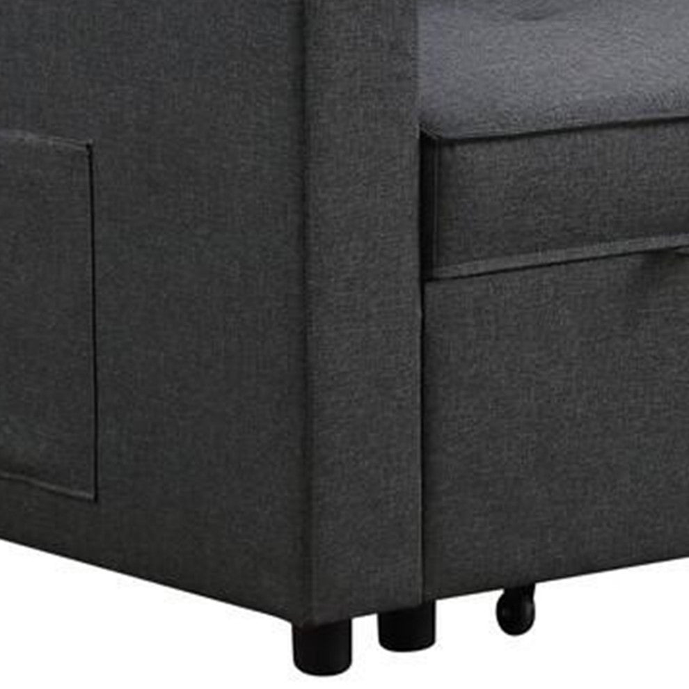 Benzara BM293178 Convertible Sleeper Loveseat With Side Pocket, Dark Gray Linen
