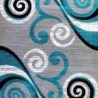 Valli Collection Modern Abstract Pattern Area Rug -Olefin with Jute Backing, Turquoise, 6' X 9'