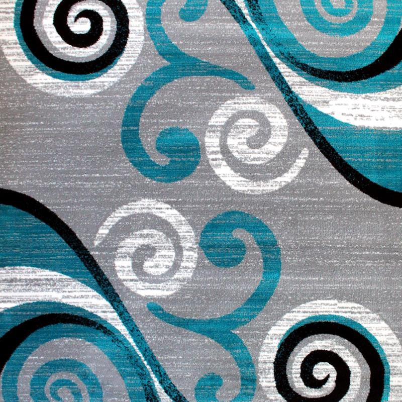 Valli Collection Modern Abstract Pattern Area Rug -Olefin with Jute Backing, Turquoise, 6' X 9'