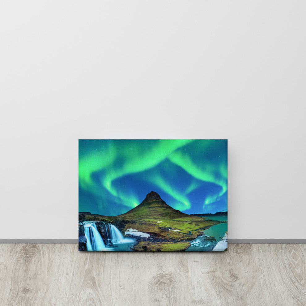 Winter Mountain Northern Lights Landscape Photo Canvas Wall Art Prints, 12" X 16"