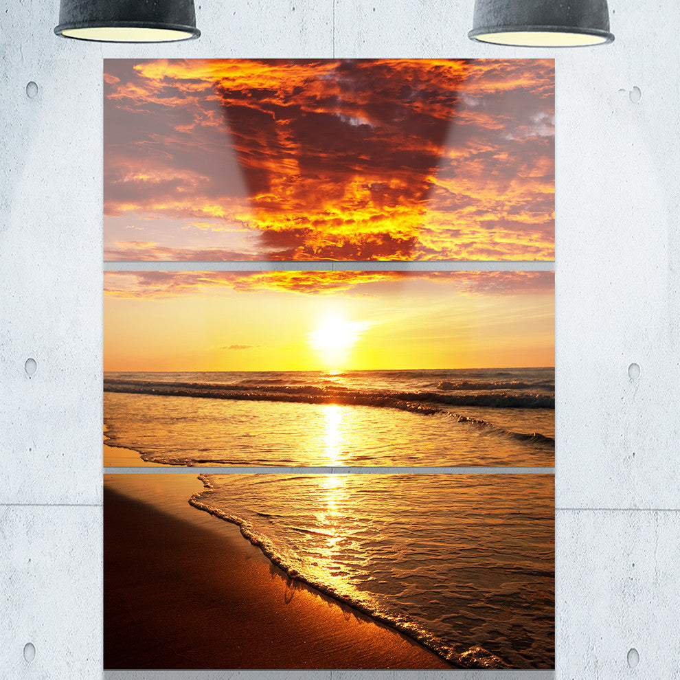 "Vibrant Yellow Sun and Calm Waves" Metal Wall Art, 3 Panels, 28"x36"