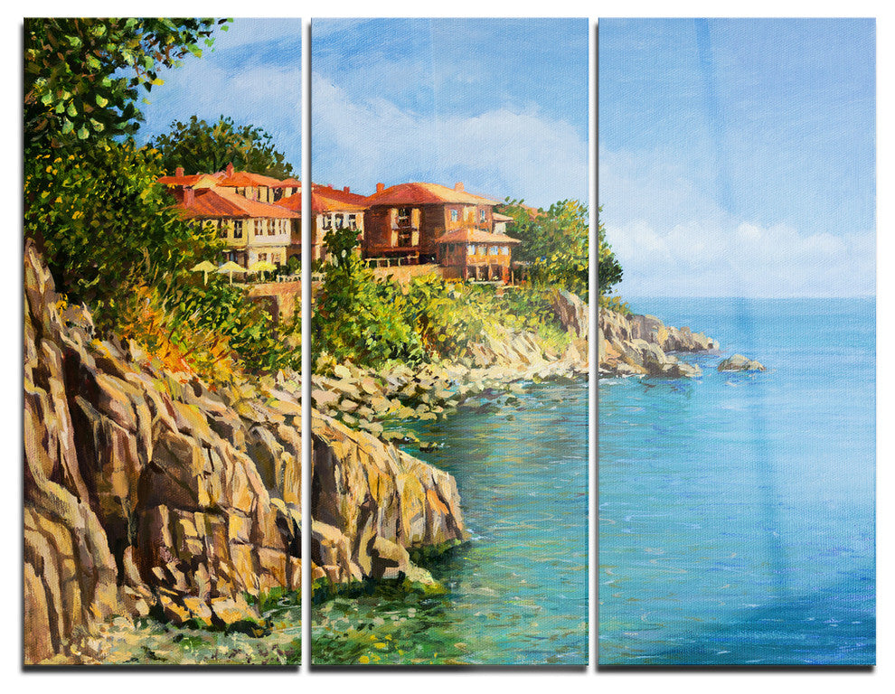 "Blue Summer Sea" Painting Metal Wall Art, 3 Panels, 36"x28"